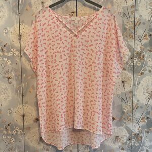 Pink Printed V-Neck Blouse